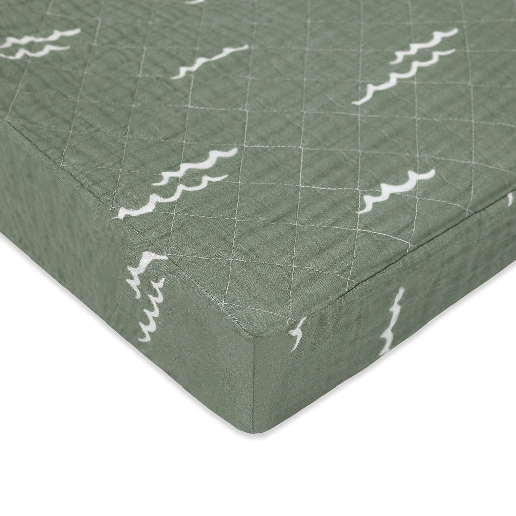 Quilted Changing Pad Cover in GOTS Certified Organic Muslin Cotton | Ocean Waves