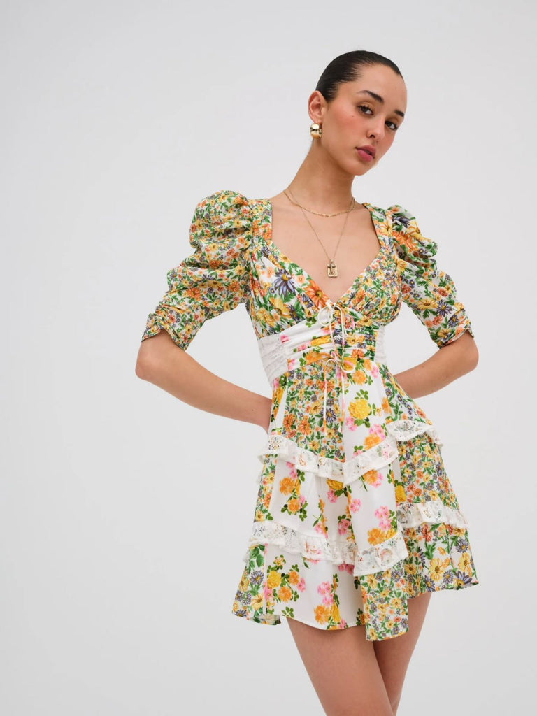 Rosalyn Mini Dress Dresses For Love and Lemons XS Marigold White 