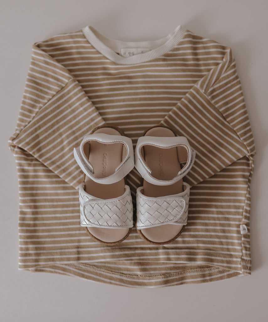 Leather Woven Sandal | Color 'Cotton' | Hard Sole Shoes Consciously Baby 