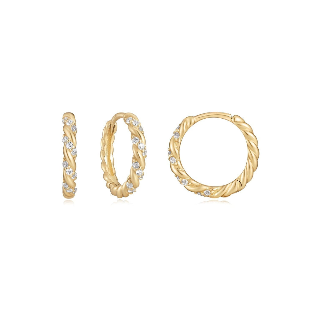 14k Gold & Diamond Twisted Huggie Hoops by eklexic eklexic 14K SOLID GOLD 