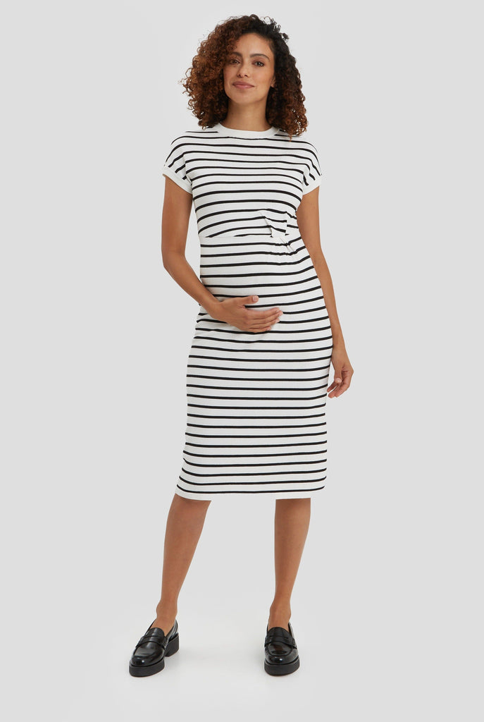 Lydia Sweater Dress by NOM Maternity Maternity Dresses NOM Maternity Black and White Stripe XS 