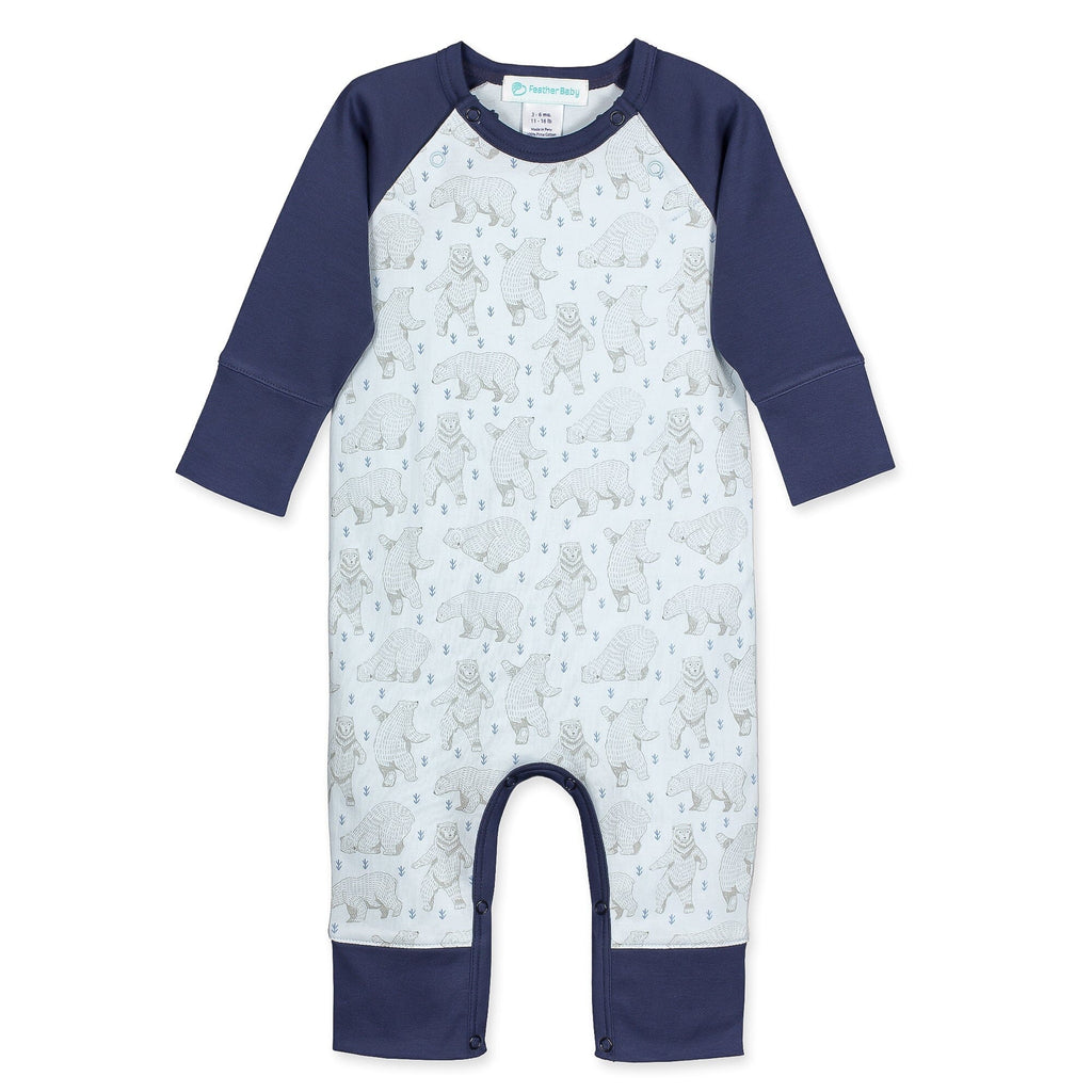 Sailor-Sleeve Long Romper - Dancing Bears on Baby Blue 100% Pima Cotton by Feather Baby Feather Baby 