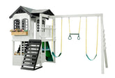 Reign Two Story Playhouse and Reign Swing Attachment | White / Black 2 Mama Bees 