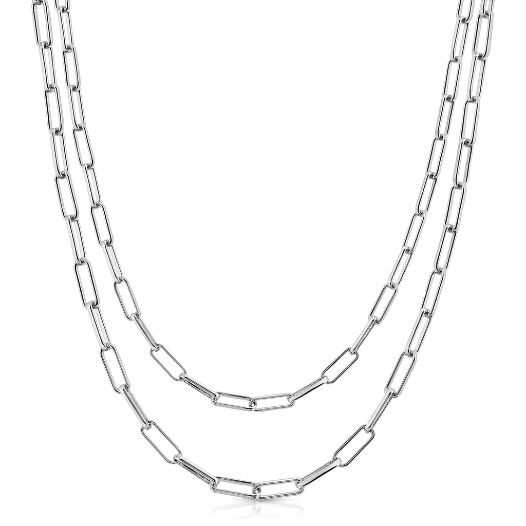 Silver Double Elongated Link Chain Necklace by eklexic eklexic 