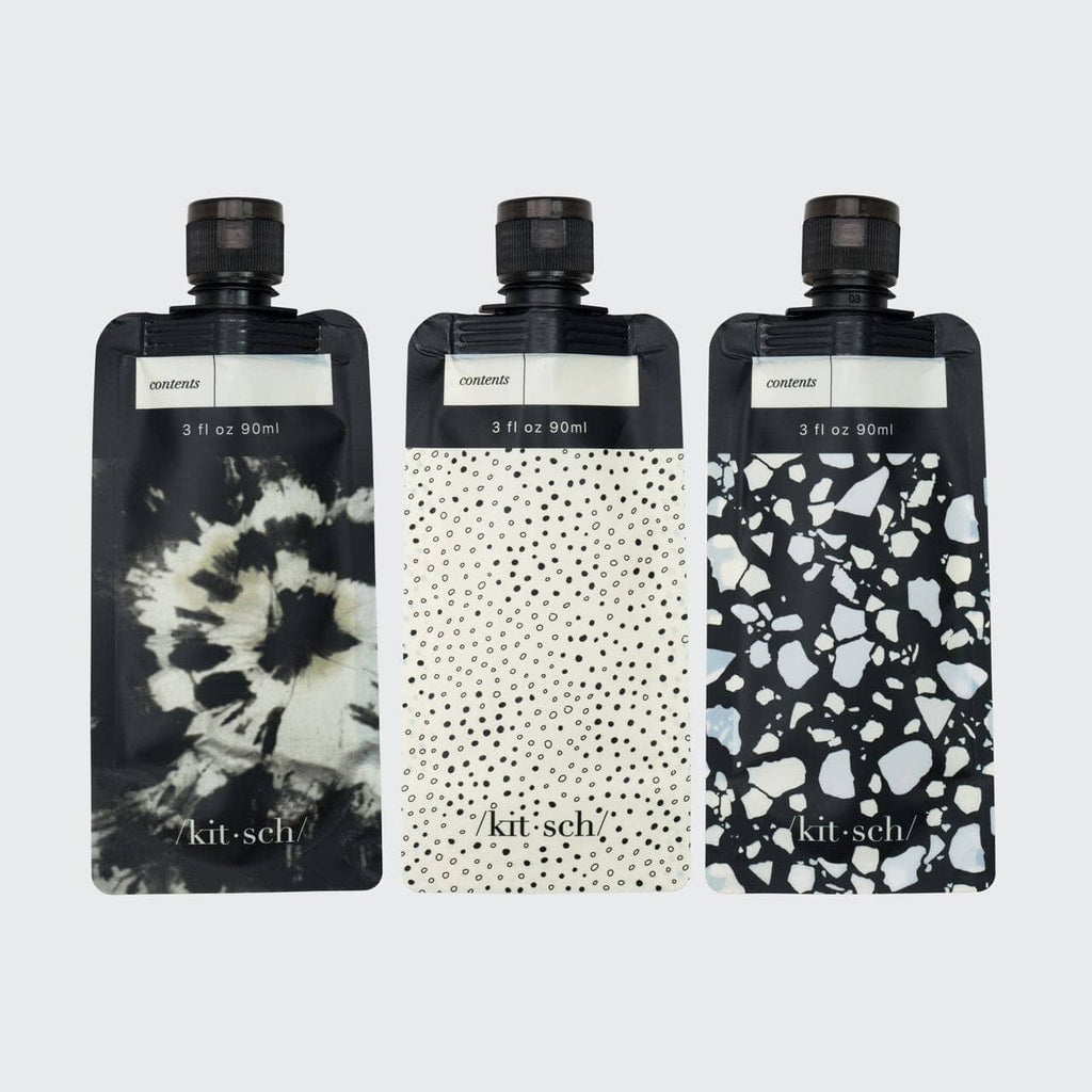 Refillable Travel Pouch 3pc set - Black & Ivory by KITSCH KITSCH 