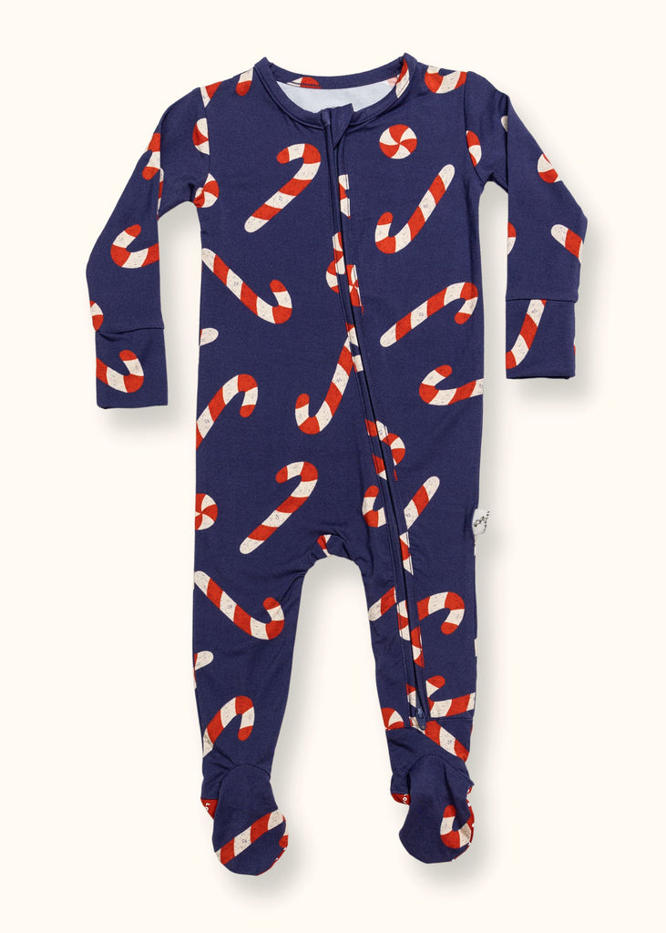 Navy Candy Cane Footie Pajama by Loocsy Loocsy 