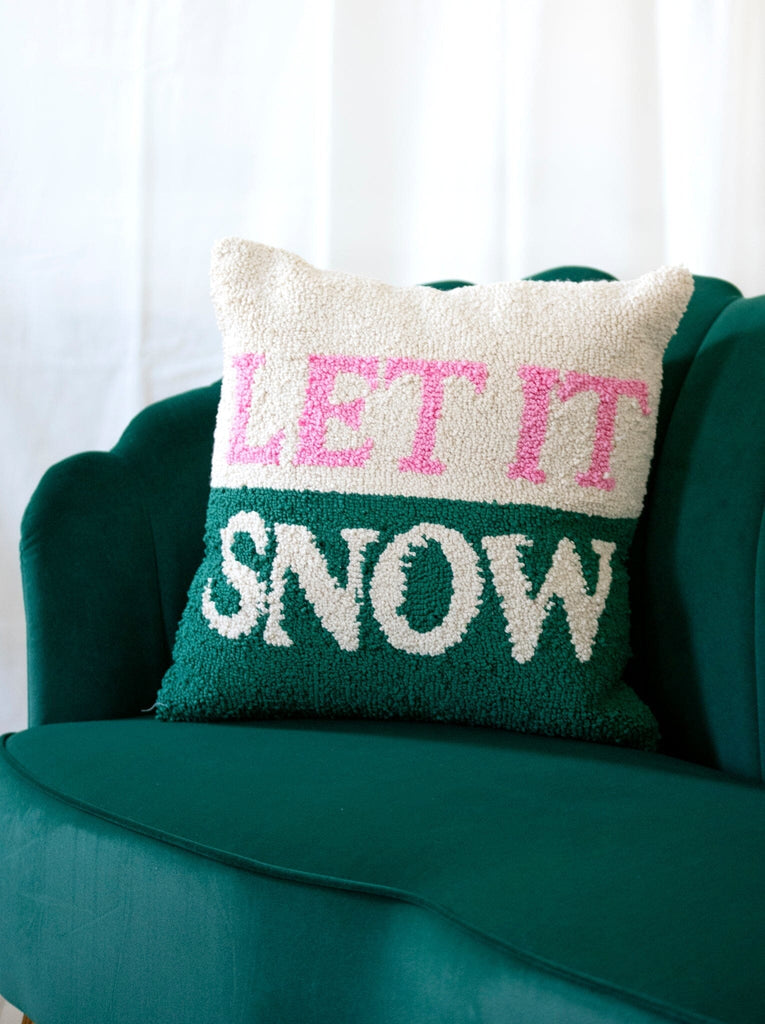 Shiraleah "Let It Snow" Textured Decorative Holiday Pillow, Multi by Shiraleah Throw Pillows Shiraleah 