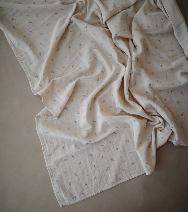 Muslin Swaddle Blanket Organic Cotton (Rocket Ship) Bedding Mushie 