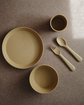 Round Dinnerware Plates, Set of 2 (Mustard) | Mushie - Baby's and Toddler's Tableware