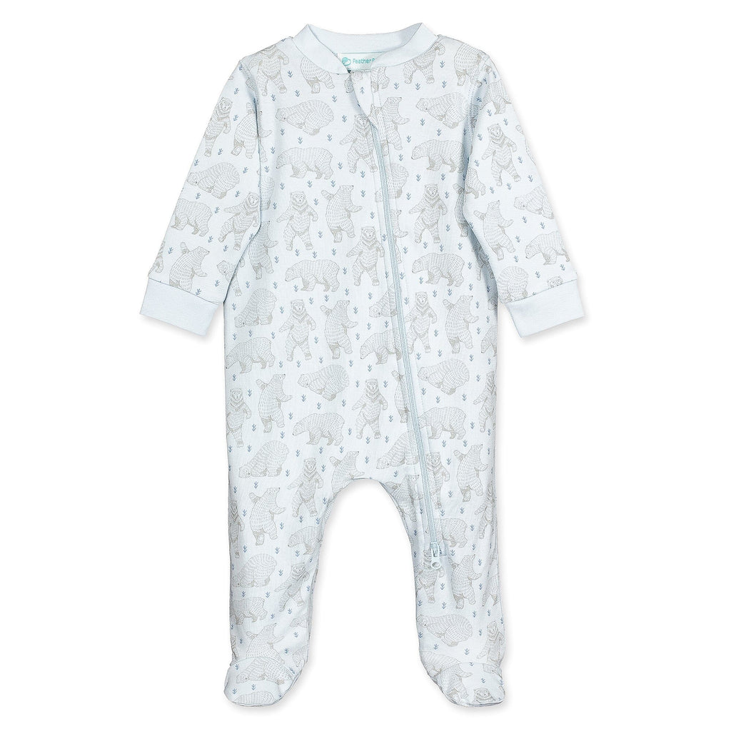 Zipper Footie - Dancing Bears on Baby Blue 100% Pima Cotton by Feather Baby Feather Baby 