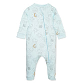 Zipper Footie - Swinging Panda on Aqua 100% Pima Cotton by Feather Baby Feather Baby 