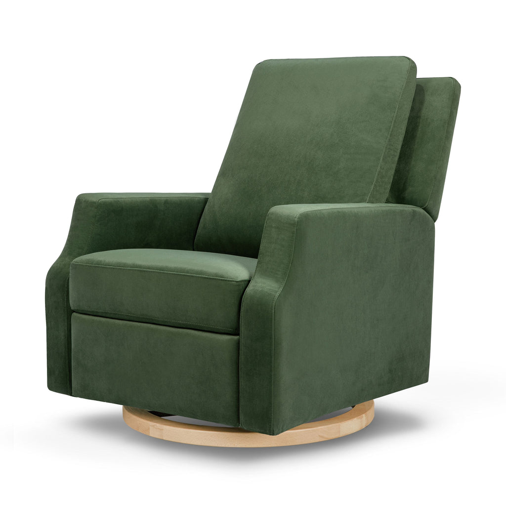 Babyletto | Crewe Recliner and Swivel Glider | Forest Green Velvet with Light Wood Base