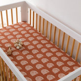 Babyletto | Crib Sheet in GOTS Certified Organic Muslin Cotton | Terracotta Rainbow
