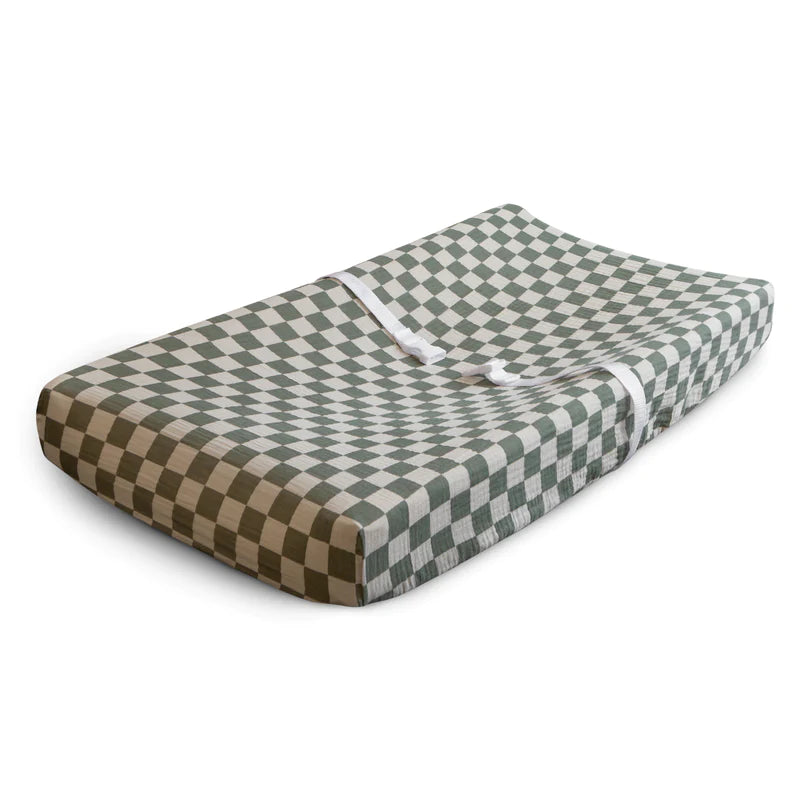 Changing Pad Cover | Olive Check | Mushie - Baby Accessories