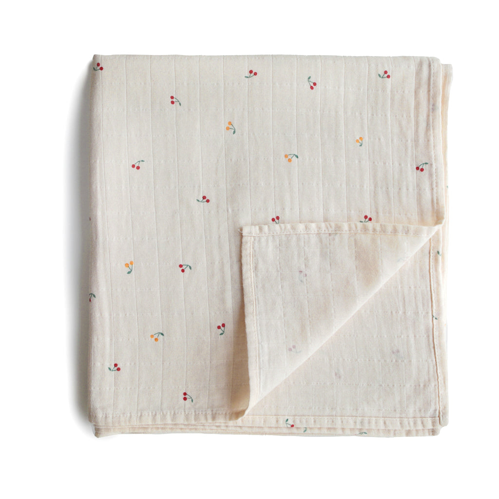 Muslin Swaddle Blanket Organic Cotton (Cherries) Bedding Mushie 