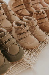 Leather High Top Sneaker | Color 'Stone' | Soft Sole | Consciously Baby Shoes