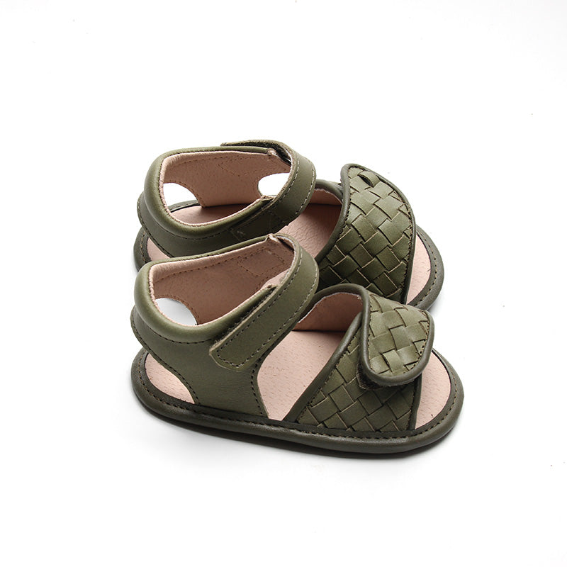 Leather Woven Sandal | Color 'Cactus' | Soft Sole Shoes Consciously Baby Shoes 