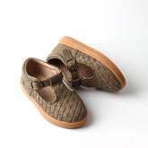 Leather Woven T-Bar | Color 'Cactus' | Hard Sole Shoes Consciously Baby Shoes 