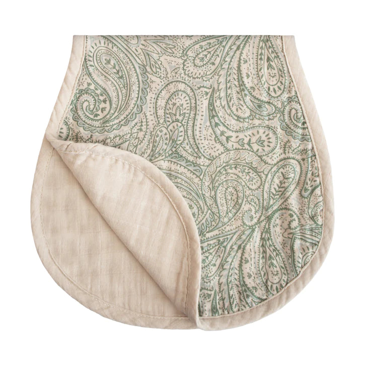 Muslin Burp Cloth Organic Cotton 2-Pack (Green Paisley/Fog) | Mushie - Baby Feeding Accessories