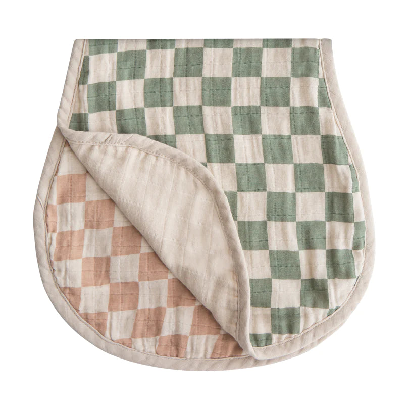 Muslin Burp Cloth Organic Cotton 2-Pack (Olive Check/Natural Check) | Mushie - Baby Feeding Accessories