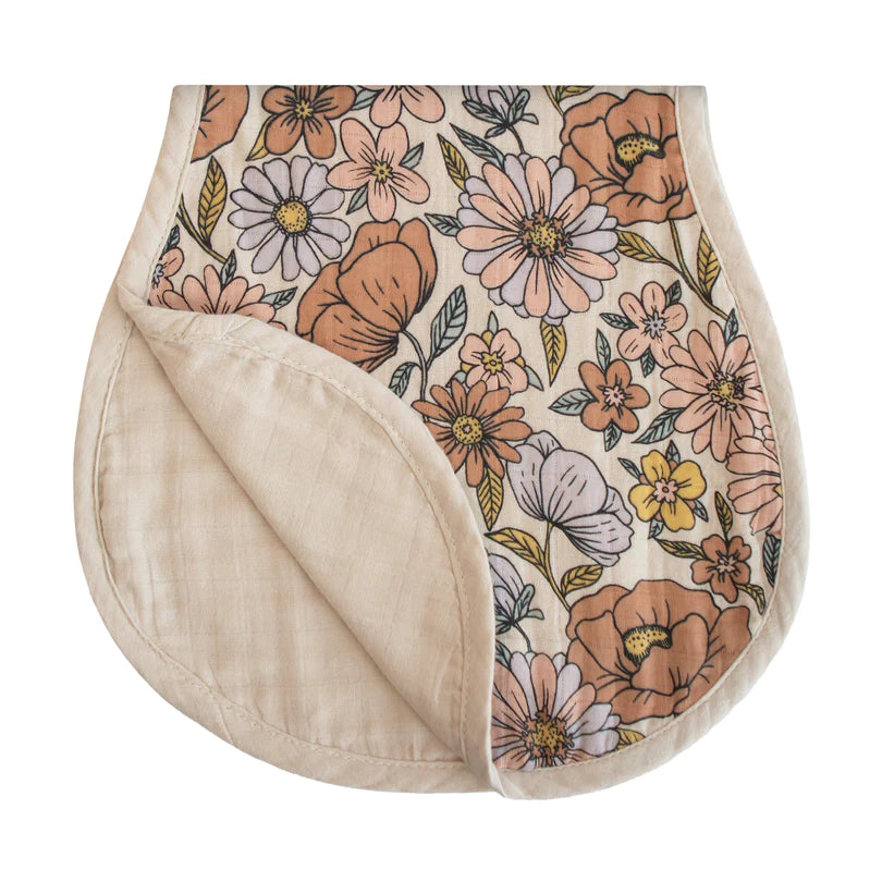 Muslin Burp Cloth Organic Cotton 2-Pack (Retro Flowers/Fog) | Mushie - Baby Feeding Accessories