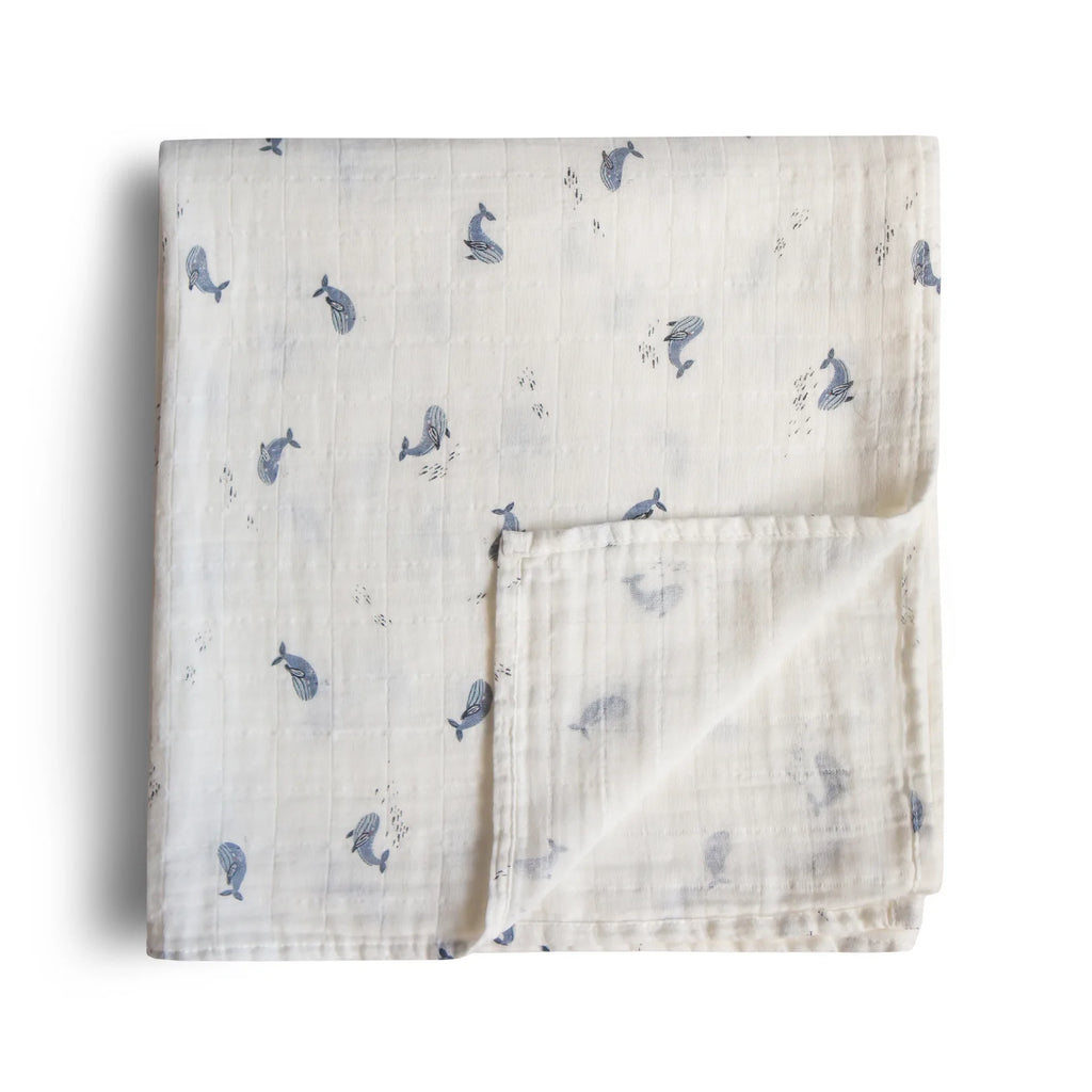 Organic Cotton Muslin Swaddle Blanket | Whales
