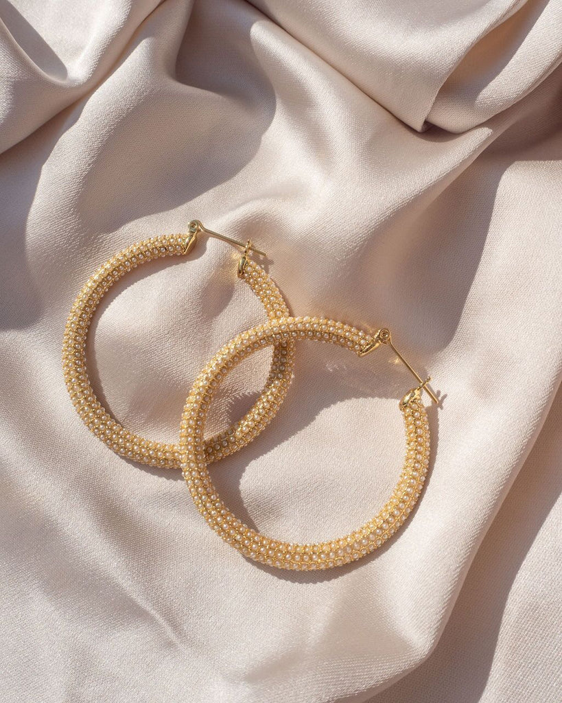 Pave Amalfi Hoops - Gold & Pearl Earrings Luv Aj 