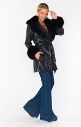 Penny Lane Coat | Black Faux Leather w/Faux Fur | Show Me Your Mumu - Women's Clothing