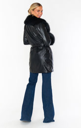 Penny Lane Coat | Black Faux Leather w/Faux Fur | Show Me Your Mumu - Women's Clothing