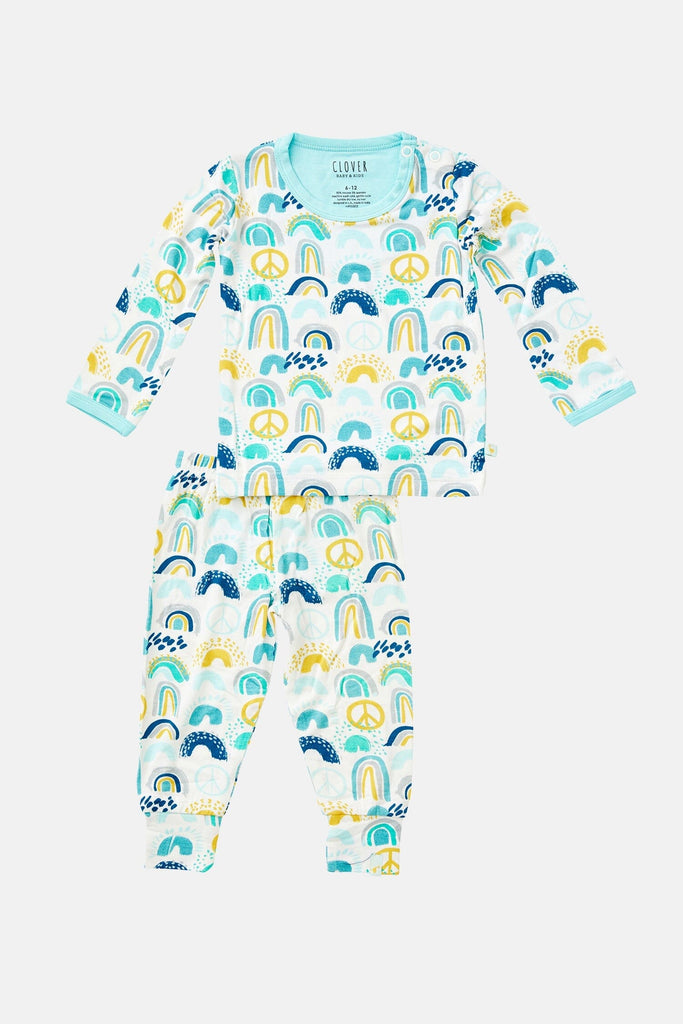 Long Sleeve Pajama Set - Rainbows Blue by Clover Baby & Kids Clover Baby & Kids 