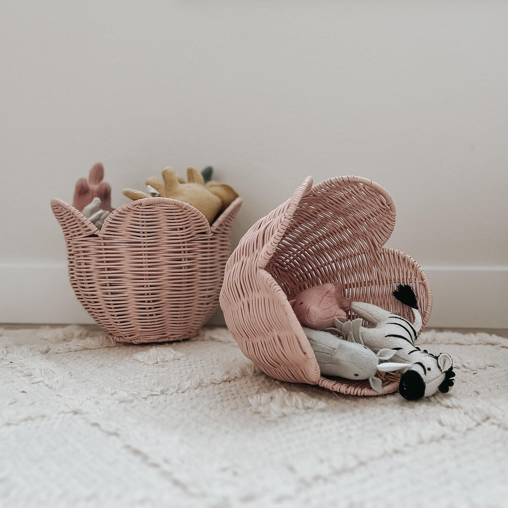 Rattan Lily Basket Set | Blush | Olli Ella - Kid's Bags and Toy Storage
