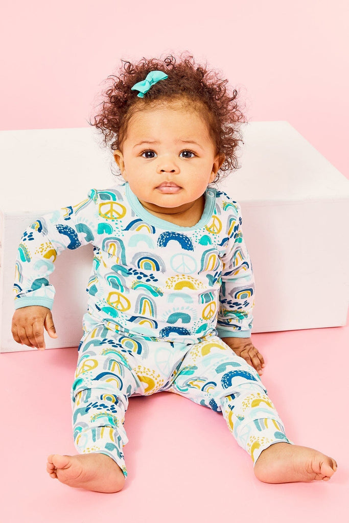 Long Sleeve Pajama Set - Rainbows Blue by Clover Baby & Kids Clover Baby & Kids 
