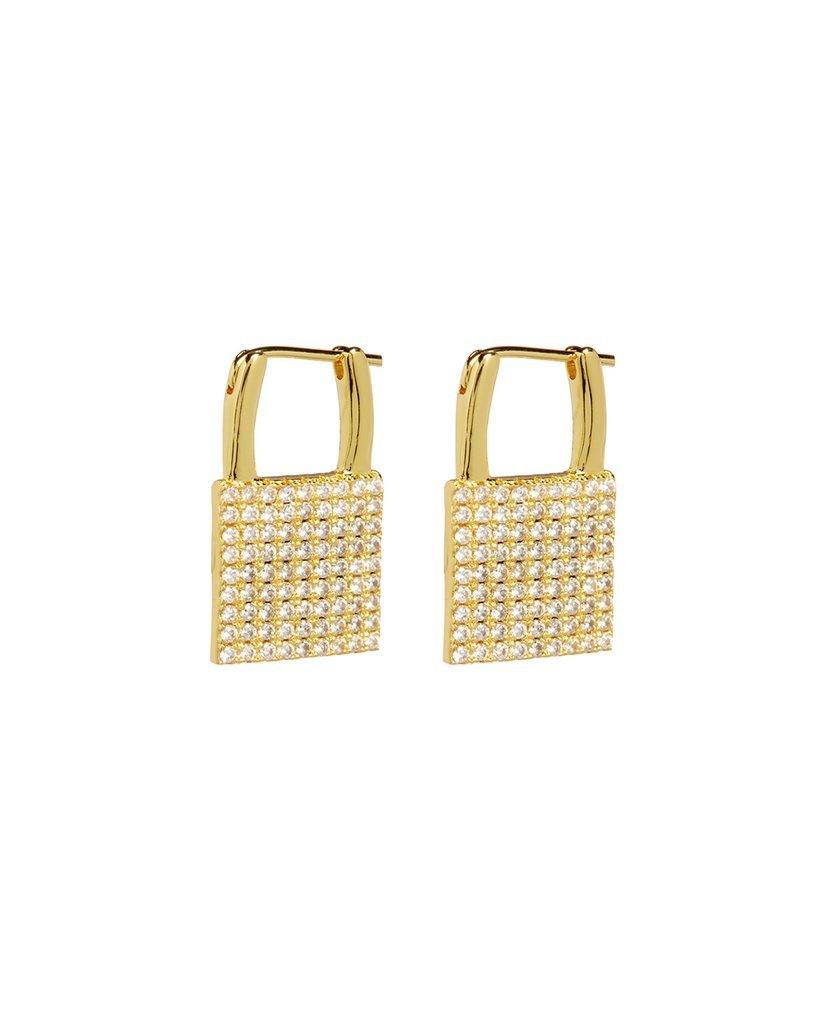 The Pave Padlock Earrings - Gold Womens Earrings Luv Aj 