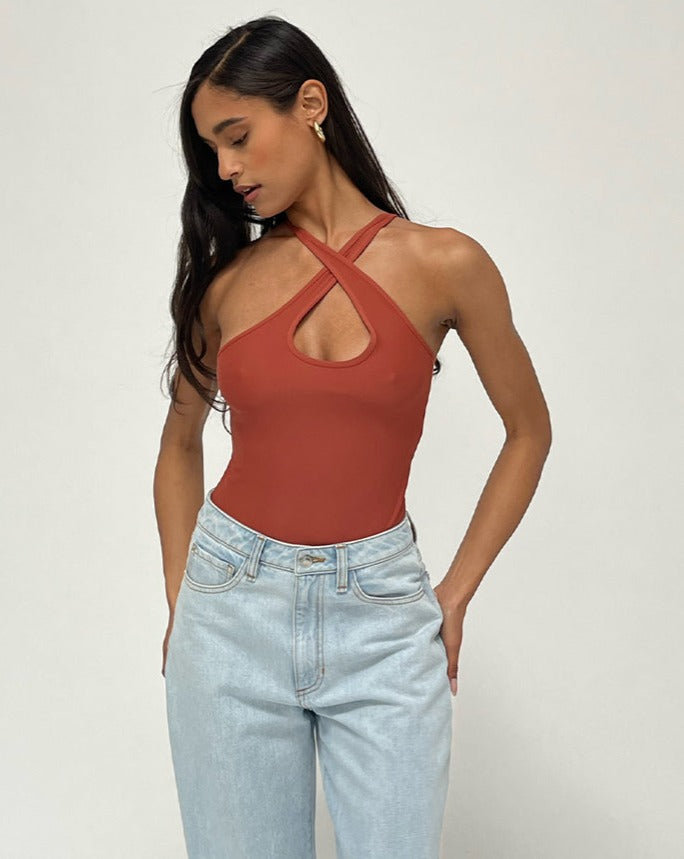 Asym Bodysuit - Clay | We Wore What - Women's Clothing