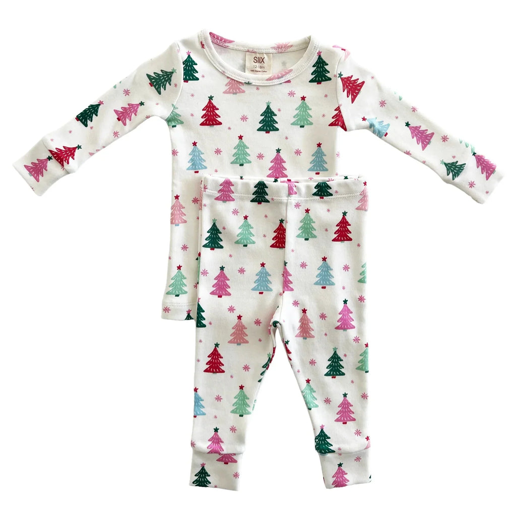 Christmas Trees Pink | Organic 2-Piece Set Pajamas SIIX Collection 2Y Christmas Trees Pink 