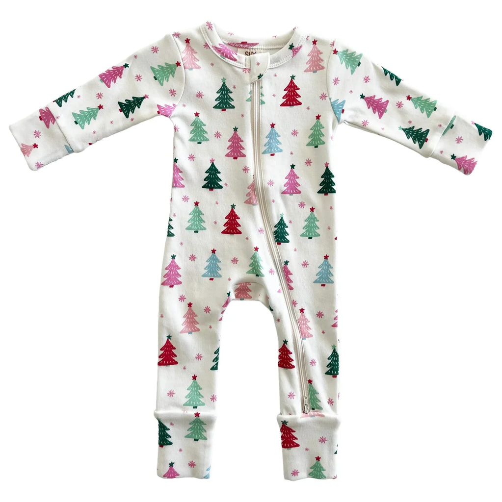 Christmas Trees Pink | Organic 2-Way Zip Romper Onesies SIIX Collection 12-18M Christmas Trees Pink 