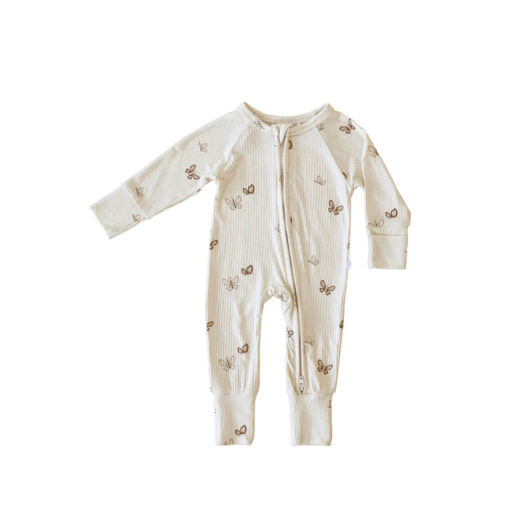 Butterfly Ribbed Bamboo Zip Romper Onesies Brixton Phoenix 0-3M Butterfly 