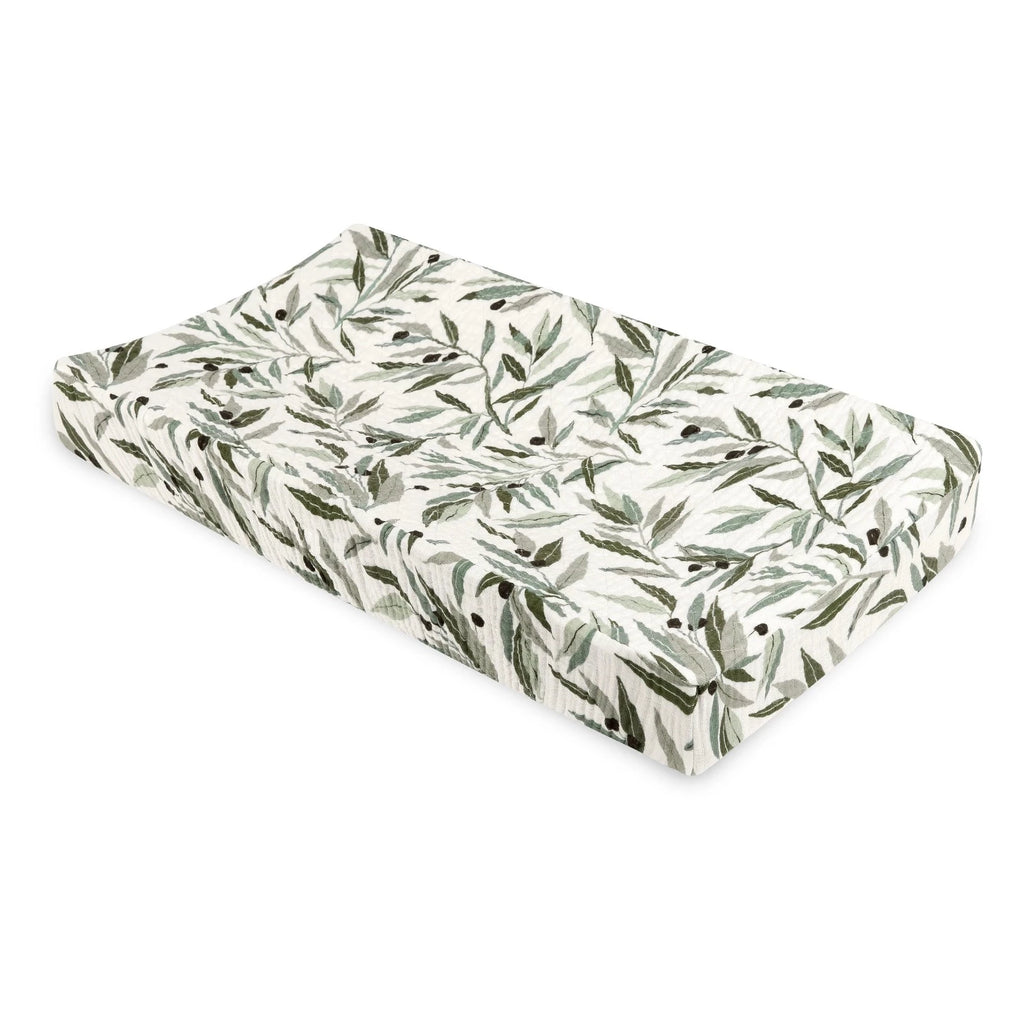 Babyletto | Quilted Changing Pad Cover in GOTS Certified Organic Muslin Cotton | Olive Branches