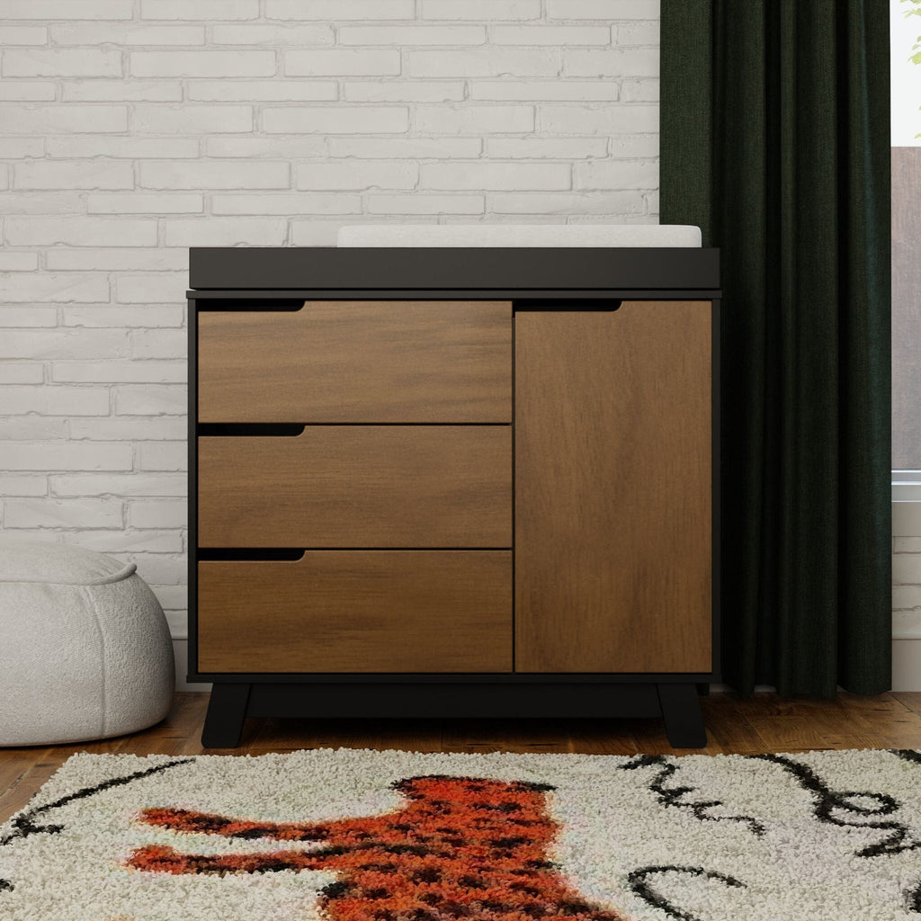 Hudson 3-Drawer Changer Dresser with Removable Changing Tray | Black / Natural Walnut