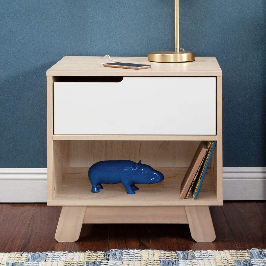 Babyletto Hudson Nightstand with USB Port | Washed Natural / White