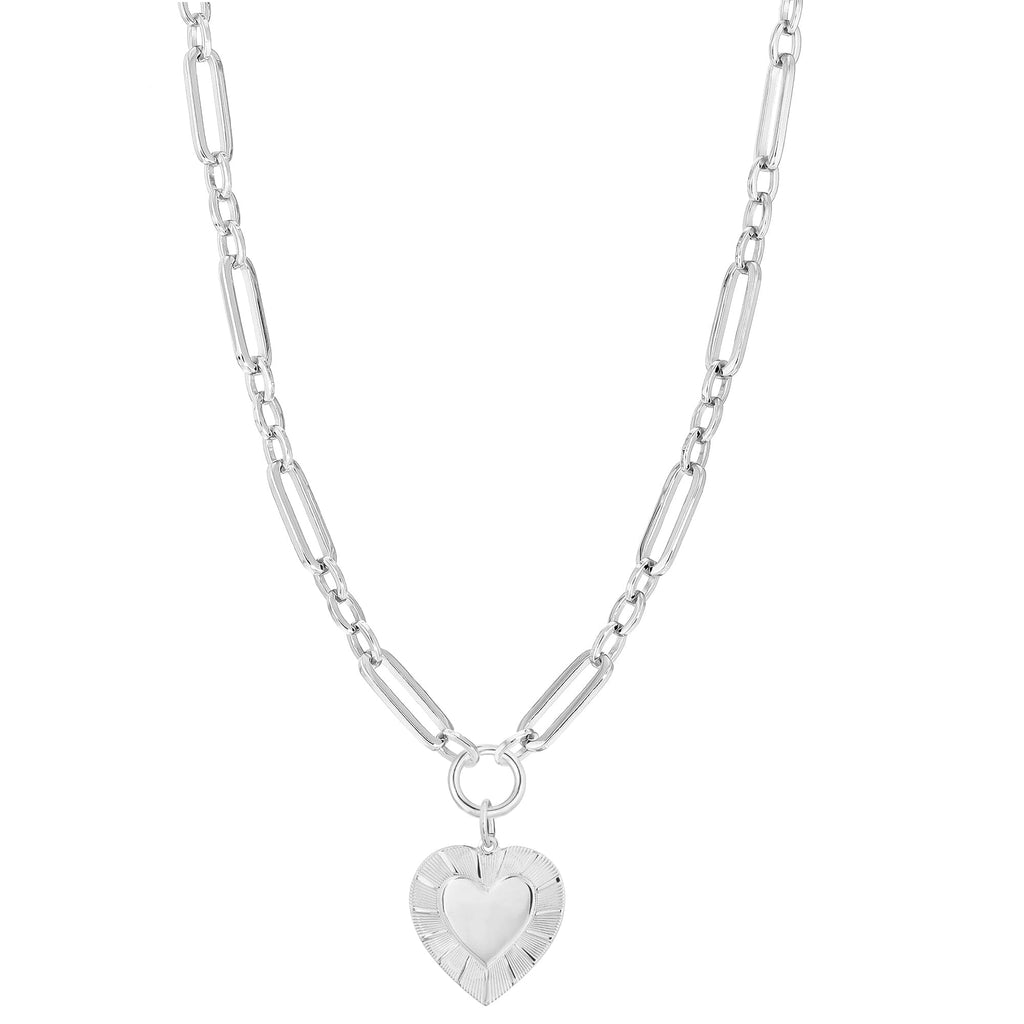 Large Multi Link Chain & Heart Pendant Necklace by eklexic eklexic SILVER 