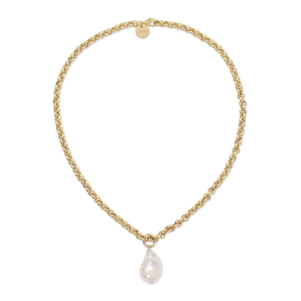 Micro Royal Chain with XL Baroque Pearl Pendant Necklace by eklexic eklexic 