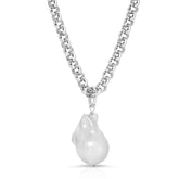 Micro Royal Chain with XL Baroque Pearl Pendant Necklace by eklexic eklexic SILVER 16" 