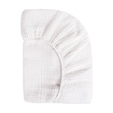 Mini Crib Sheet in GOTS Certified Organic Muslin Cotton | White
