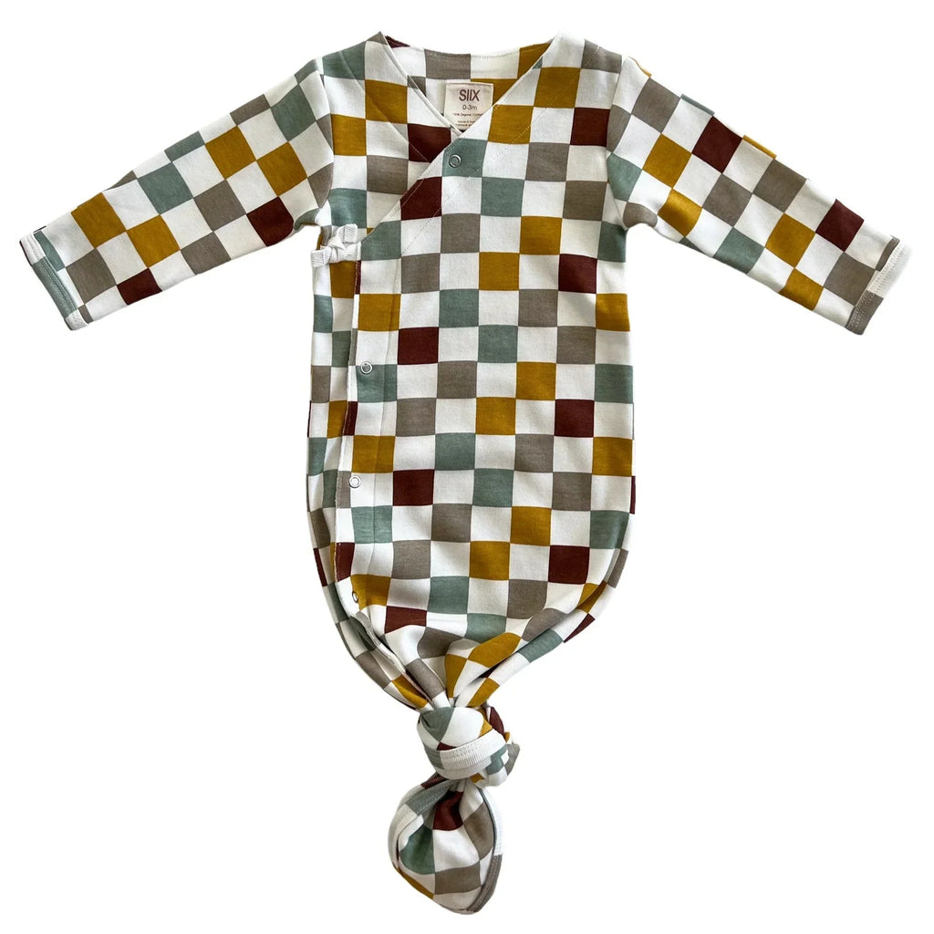 Cannoli Checkerboard | Organic Kimono Knot Gown Knotted Gown SIIX Collection 0-3M Cannoli Checkerboard 