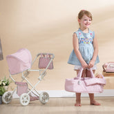 Olivia's Little World by Teamson Kids - Polka Dots Princess Baby Doll Deluxe Stroller - Pink & Grey Doll Stroller Teamson Kids 