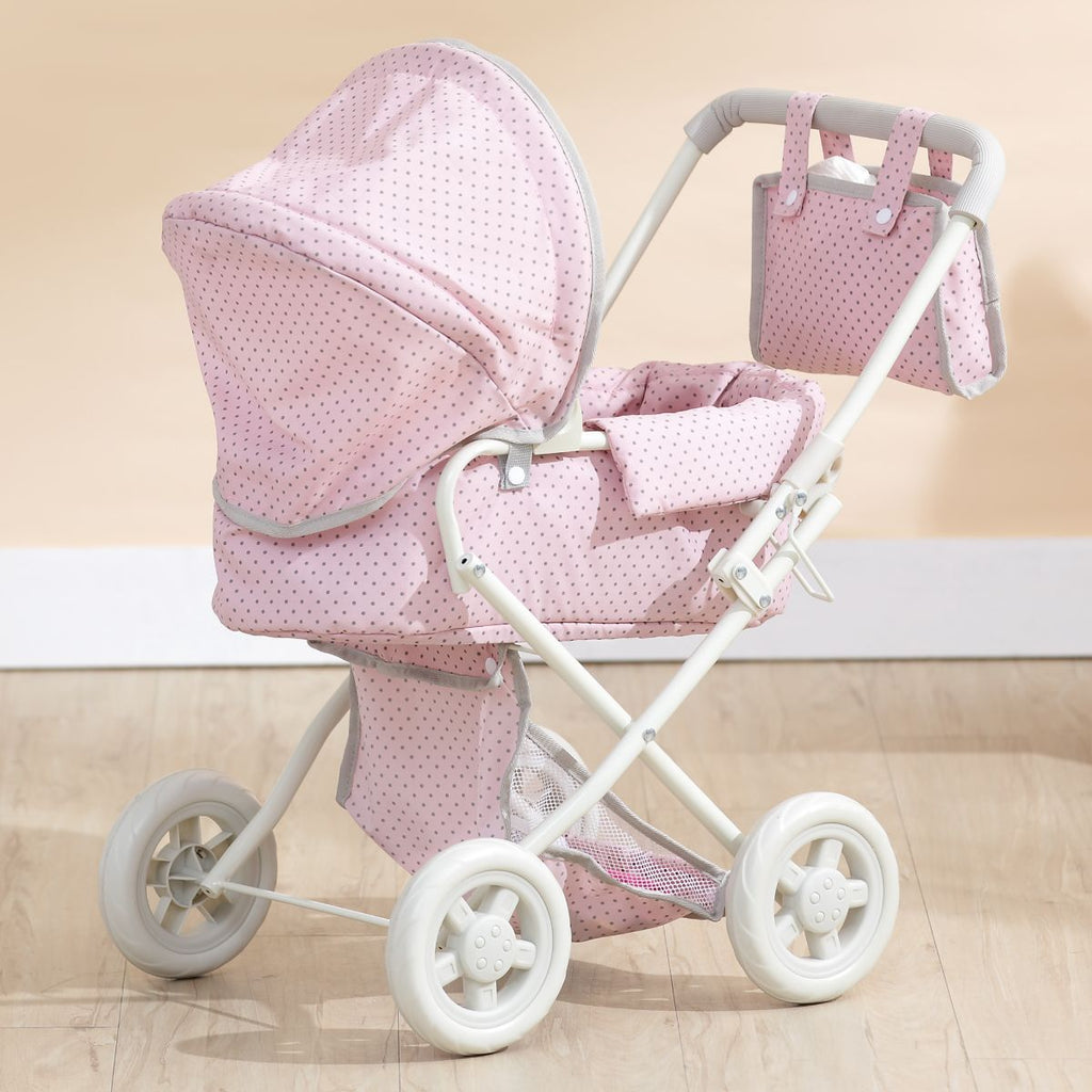 Olivia's Little World by Teamson Kids - Polka Dots Princess Baby Doll Deluxe Stroller - Pink & Grey Doll Stroller Teamson Kids 