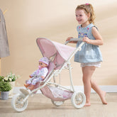 Olivia's Little World by Teamson Kids - Polka Dots Princess Baby Doll Twin Jogging Stroller - Pink & Grey Doll Stroller Teamson Kids 