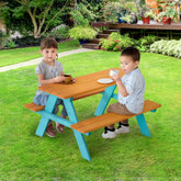 Outdoor Picnic Table & Chair Set - Wood / Aqua