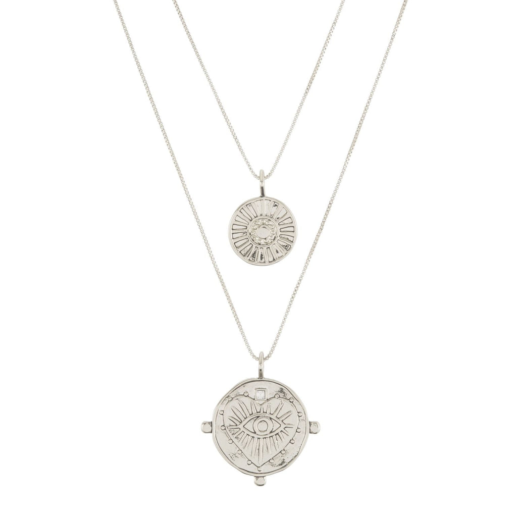 Evil Eye Double Coin Necklace - Silver | Luv AJ - Women's Jewelry
